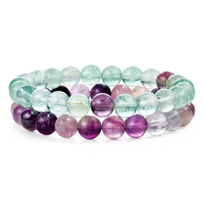 Bivei Natural Gemstone Semi Precious Crystals Handmade Stretchy Round Beads Bracelet, Enhance Positive Energy,Stocking Stuffers for Women(Fluorite(Clarity & Balance) Medium)