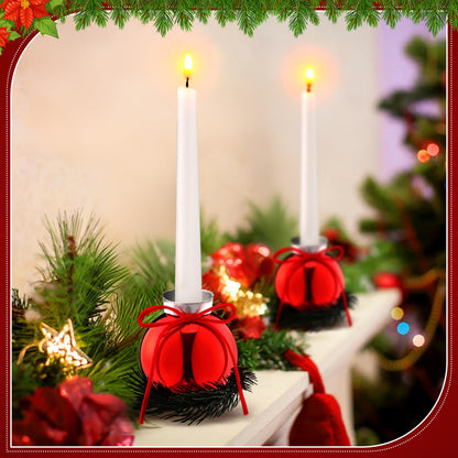 Suncalla 6 Pcs Red Christmas Tealight Candle Holder Christmas Dinner Table Decorations Ball Candlestick Holder with Bow and Wreath for Party Indoor Decorations