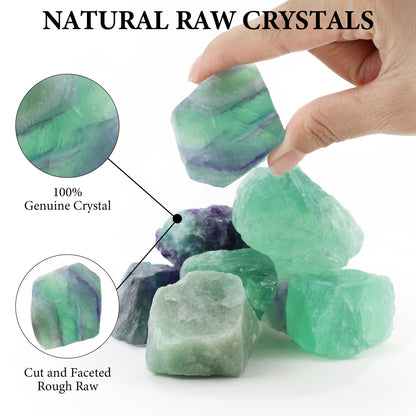 QINJIEJIE Fluorite Crystal 2PCS Raw Crystals 1.8-2.2'' Color Stones Natural Crystals Healing Stones Bulk Large Stones for Tumbling Cabbing Fountain Rocks Polishing Handmade DIY Gifts