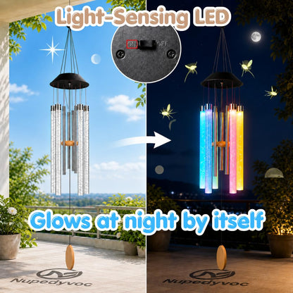 38” Bubble Column Aluminum Tube Solar Light LED Wind Chime for Outside, Weather Resistant Outdoor Garden Patio Soft Tone Decor, Ideal Gift for Birthday, Mother's Day, Meditation, Relaxation