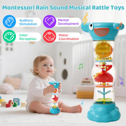 Montessori Baby Toys for 6-12 Months 1 Year Old,Rain Stick Baby Rattle Shaker Infant Sound Toy 9.8” Rainmaker Musical Sensory Toys for 6 7 8 9 10 Months Newborn Toddlers Gifts-Blue