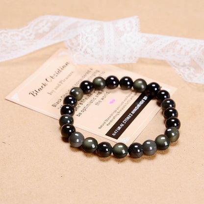 AD Beads Handmade Gemstone Stretch Elastic Bracelet Crystal Healing Reiki Nature's Beauty and Spiritual Essence Unisex (4mm, Black Obsidian (Pleasure))