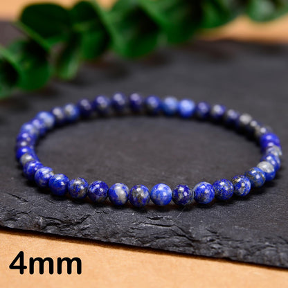 CHCCOYE 4mm Natural Healing Gemstone Bracelet Handmade Yoga Stretch Elastic Bracelet Stress Relief Crystal Jewelry for Men and Women (4mm Lapis Lazuli)