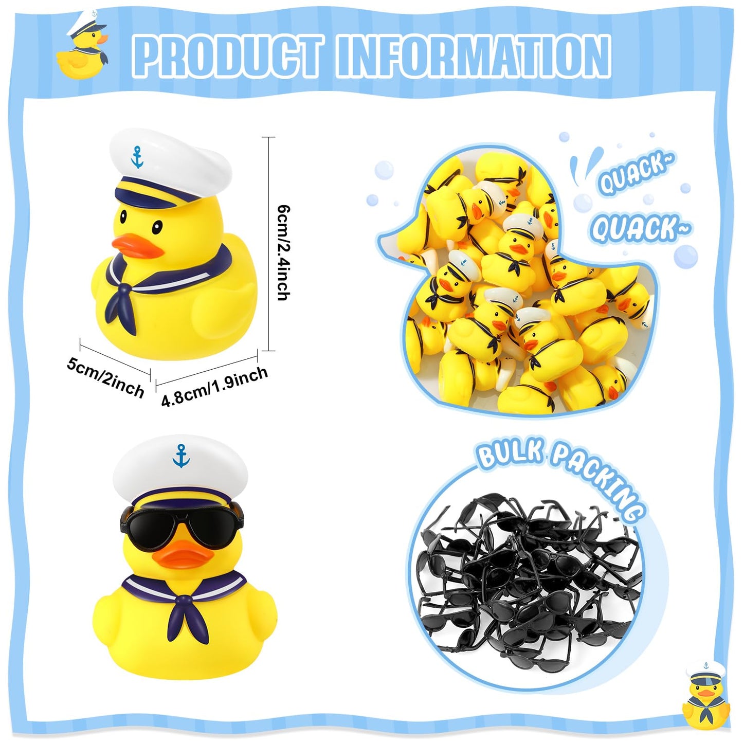 Shappy 24 Pcs Cruise Duck Bulk with Sunglasses Sets 2 x 1.9 x 2.4 Inch Mini Sailing Rubber Ducks Summer Ship Toy Squeaky Party Duckies for Birthday Favors (Yellow)