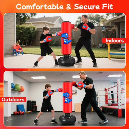 Inflatable Punching Bag for Kids: Qoosea 48 Inches Kids Bop Bag Boxing Gloves & Air Pump Dinosaur Toy Gift for Toddler & Kid Ages 3-8,Freestanding Punching Bag Easy to Inflate,Durable Safe Boxing Bag