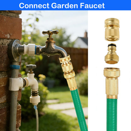 Hourleey Garden Hose Quick Connector, Solid Brass 3/4 Inch GHT Thread Garden Quick Connect Kit, Male and Female No-Leak Water Hose Fittings (8 Set)