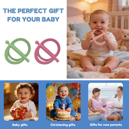 MACLUD 3 Pack Baby Teething Toys, Anti Dropping Wrist Hand Teethers & Easy-Grip Teether Ring, Food-Grade Silicone for Teething Relief, Newborn Essentials Chew Toys 0-12 Months（Blue&Pink&Green）