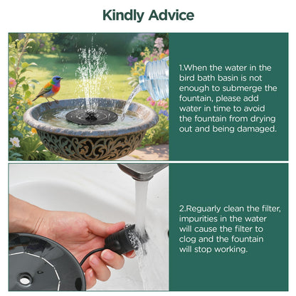 1W Solar Bird Bath Fountain Pump, Solar Fountain, Solar Powered Water Pump, Outdoor Water Fountain with 6-in-1 Nozzles, Free Standing Floating Solar Powered for Bird Bath, Garden, Pond, Pool, Outdoor