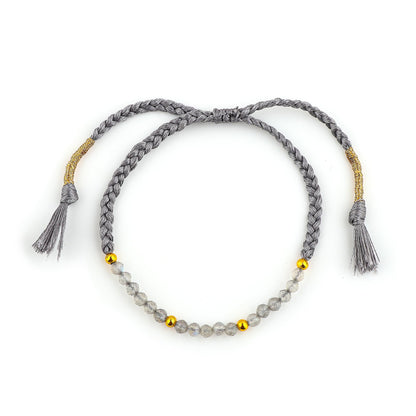 GEMSYMPHONY Labradorite Gemstone Beads Braided Bracelet – 3.5mm Natural Stone Beads, Handmade Adjustable Braided Rope Bracelet, Healing Crystal Jewelry for Men & Women, Unisex Boho Gift (Labradorite)