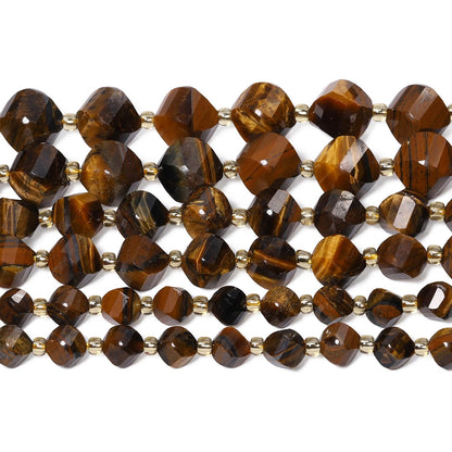 Yochus 42pcs Natural Tiger's Eyes Stone Beads for Bracelet，2strands 6mm Facted Twist Loose Gemstone Beads for Jewelry Making DIY Craft Necklace Earring