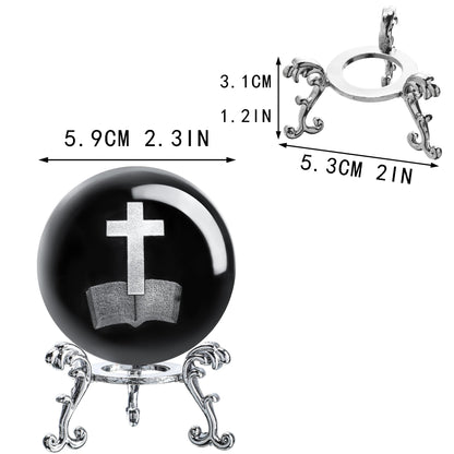 ZEERSHEE 3D Laser Engraved Cross Bible Crystal Ball with Stand Religious Christian Collectible Decoration for Home Office