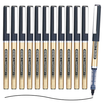 EYEYE Black Rollerball Pens 12 Pack 0.7mm Medium Point, Quick Dry Liquid Ink, Smooth Writing for Journaling, Note Taking, Office & School Supplies