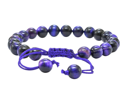 Amazing Gemstone Purple Tiger Eye Bracelet, Gifts For Men & Women - Protection Healing Crystal Bracelet - 8mm Gemstone Beaded Adjustable Bracelet, Pulseras Para Hombres Mujer Stocking Stuffers