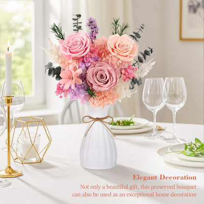 Flowers for Delivery Prime Preserved Flowers Bouquet That Last 3-5 Years Real Forever Roses Bouquet for Mom Mother Women Wife Girlfriend Anniversary Birthday Valentines Day Gifts for Her(Pink)