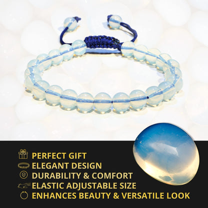 ANAYA AGATE Healing Crystal Bracelet – Chic Gemstone Bracelet for Men and Women – 8mm Round Bead Bracelets for Spiritual Healing, Protection, Positive Energy - Opalite