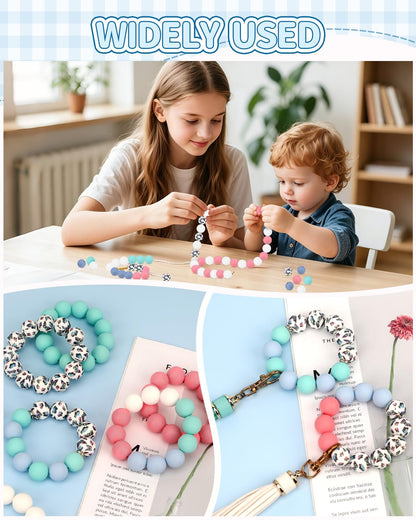 SALUOKE 100 Pcs 15mm Silicone Beads for Keychain Making, Butterfly Silicone Beads Bulk Round for Bracelets Pens Crafts Jewelry Making (Butterfly)