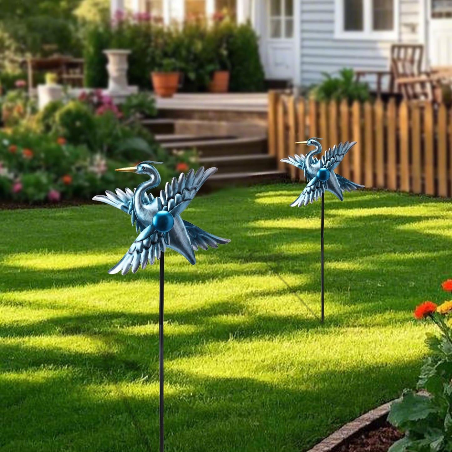 WONDER GARDEN Wind Spinners Outdoor - 2 Pack Small Metal Heron Wind Spinner Windmill, Wind Sculpture for Yard Patio Lawn Decor
