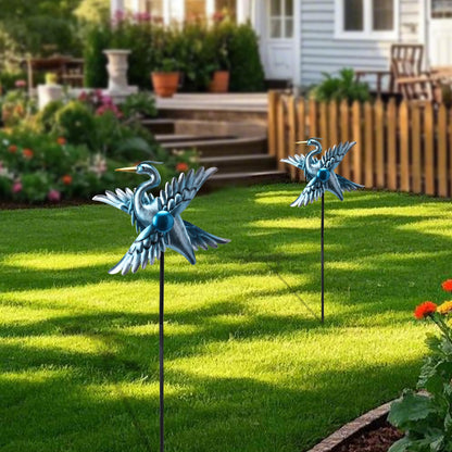 WONDER GARDEN Wind Spinners Outdoor - 2 Pack Small Metal Heron Wind Spinner Windmill, Wind Sculpture for Yard Patio Lawn Decor