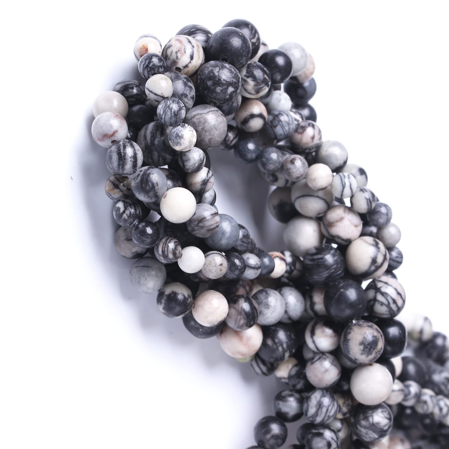 Round Loose Beads Natural Gem Beads Crystal Energy Stone Beads for Jewelry Making DIY Bracelet Necklace (Black net Work, 6MM)