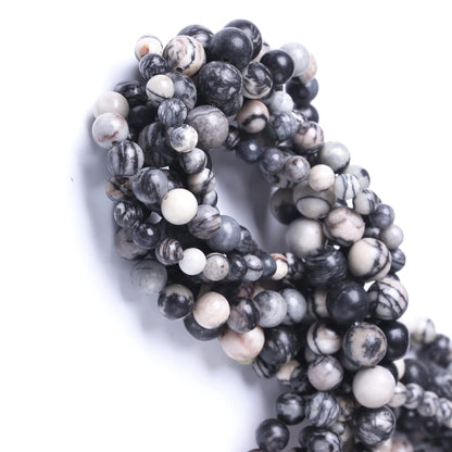 Round Loose Beads Natural Gem Beads Crystal Energy Stone Beads for Jewelry Making DIY Bracelet Necklace (Black net Work, 10MM)