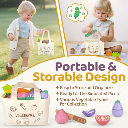Play Food Sets for Kids Kitchen Wooden Food Toys for 3 Year Old Girl Boy Toddler Cutting Pretend Play Set Learning Toys Birthday Gift 1 2 3 Year Old Vegetables