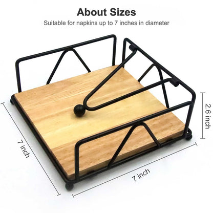 Napkin Holder for Table, Metal and Wood Napkin Holder, Standing Napkin Holders for Paper Napkins, for Kitchen Counter, Dining Table, 7" x 7"(Black)