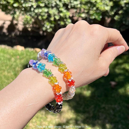 ARTSY Crafts Glow in the Dark Firefly Beads Bracelet for Women, Luminous Glass Beads Healing Crystal Glowing Beaded Bracelets, Mermaid Bracelet Stretch Bangle Wristband (Chakra White)