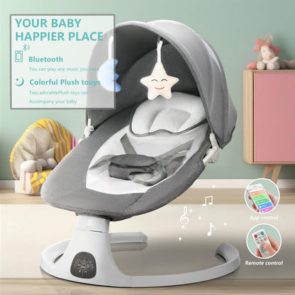 Baby Swing for Infants, Bluetooth Infant Swing with Music Speaker, Bluetooth Touch Screen/Remote Control Timing Function with 5 Speeds, 3 Seat Positions,10 Music, 5 Point Harness Belt