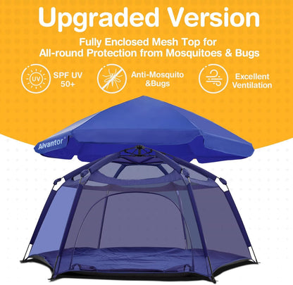 Alvantor® Baby Playpen Pop Up Play Yard 84"x84"x44”Large Mesh Kids Toddler Play Pen Indoor & Outdoor Safe Space Foldable Lightweight Mosquito Playpen Canopy for Infants Toddlers Pets, Navy