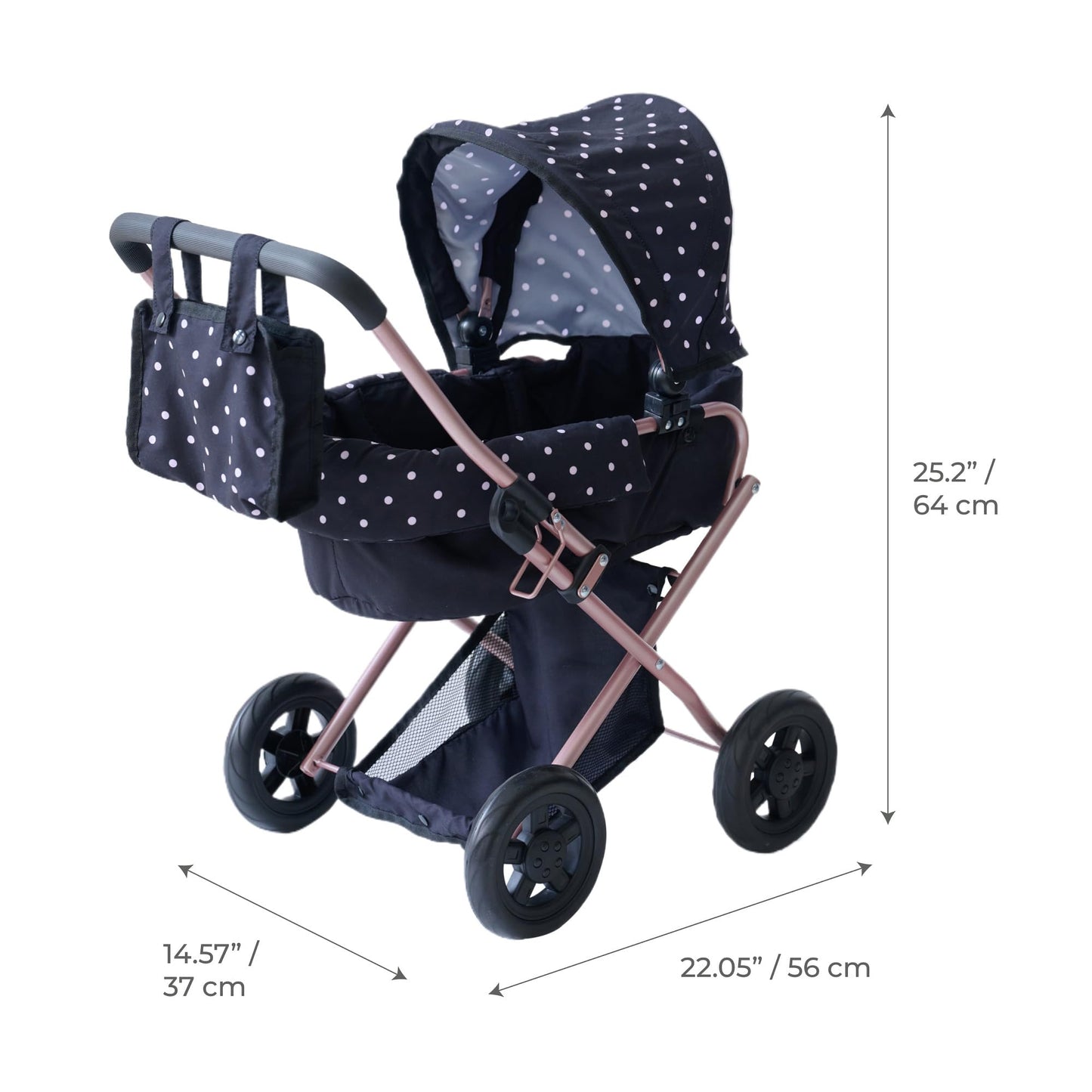 Olivia's Little World Pin Up Foldable Baby Doll Stroller- Classic Style Doll Pram with Retractable Canopy and Storage Basket, Fits 15''-18'' Dolls, Pretend Play Toy for Girls Ages 3-6