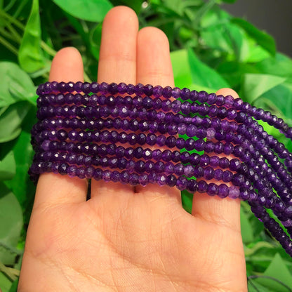2 String 220PCS 3x5mm Natural Dark Purple Chalcedony Stone Beads for Jewelry Making, Songxi Facted Loose Gemstone Beads for DIY Bracelet Necklace Making Supplies with Energy Healing Chakra Power
