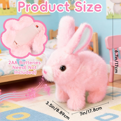 Sprstar Easter Bunny Toy,Bunny My Realistic Bunny Toy,Hopping Rabbit Plush Bunny Toy,with Sounds and Movements Animated Walking Wiggle Ears Twitch Nose Gift for Toddlers Birthday(Pink Rabbit + Leash)