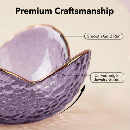 Purple Flower Jewelry Dish Glass Ring Holder Dish Jewelry Tray Cute Vanity Organizer Aesthetic Nightstand Bathroom Room Decor Trinket Dish Mothers Day Friendship Christmas Birthday Gifts for Women