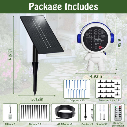 BEMTTALY Solar Drip Irrigation System for Garden/Outdoor/Indoor, Garden Solar Automatic Watering System for 15 Potted Plants, Vacation Automatic Plant Waterer Outdoor with 2500mAh Battery, 50Ft Tube