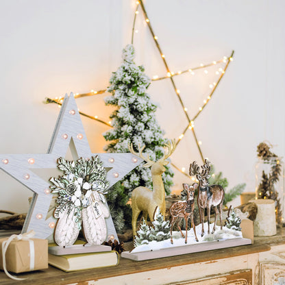 Huwena 5 Pcs Christmas Table Decorations Wooden Christmas Table Centerpieces Joy Sign Snowman Reindeer Gloves Signs for Winter Holiday Snow Xmas Dinner Coffee Tier Tray Decor(Reindeer,White)