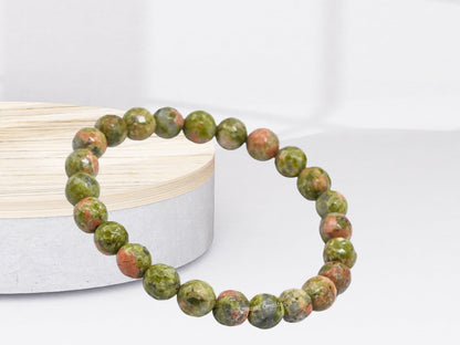 Amazing Gemstone Unakite Bracelet for Women - Chakra Mens Bracelet Protection Crystals and Healing Stones - Blessing Spiritual Meditation Stocking Stuffers (Faceted Beaded Bracelet)