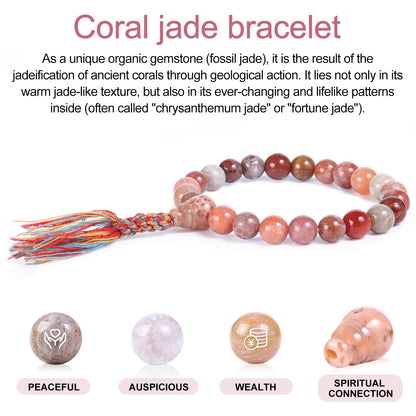 XuZBDia Natural Coral Jade Bracelets for Women 8mm, Gift Box Packaging Bead Bracelet, Can Be Used As Crystal Healing, Meditation, or As a Gift for Family and Friends
