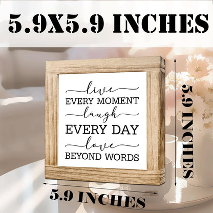 Wood Home Sign Live Every Moment Laugh Every Day Love Beyond Words Inspirational Solid Wood Plaque Rustic Handmade Home Decor For Farmhouse Living Room Entryway Table Rustic Wooden Sign 5.9x5.9 Inch