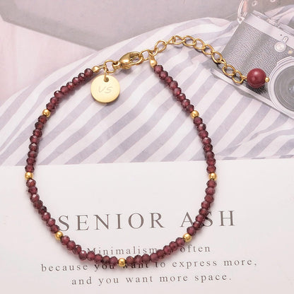 vissen Violet Garnet Cinnabar Beaded Bracelet for Women Gold Plated Adjustable Red Stone Bracelet Garnet Vintage Jewellery