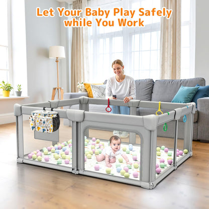 Adotocam Foldable Baby Playpen with Mat, 71"x59" Playpen for Babies and Toddlers, Large Collapsible Play Pen, Portable Safe Play Yard with Gate, Breathable Mesh, Anti-Fall