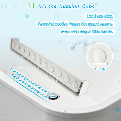 Longer Bathtub Splash Guard for Kids, Soft Silicone Tub Water Guards Toy Tray Holder for Toddlers, Bathtub Topper Splash Guard with Strong Suction Cups, Prevent Water Spills in Bathroom (2.6FT Grey)