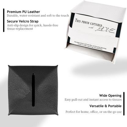 LIVESO Tissue Box Cover, 2 Pack Black & White Square PU Leather Tissue Box Holder Decrative Tissue Cube Organizer for Tabletop, Bathroom, Car, Office