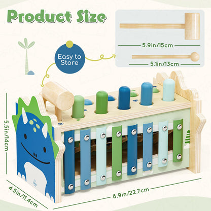 Lehoo Castle Baby Montessori Toys for 1 2 Year Old, Wooden Hammering Pounding Toy with Xylophone, Educational Learning Activities for 1 2 3 Year Old Boys First Christmas Birthday Gifts - Dinosaur
