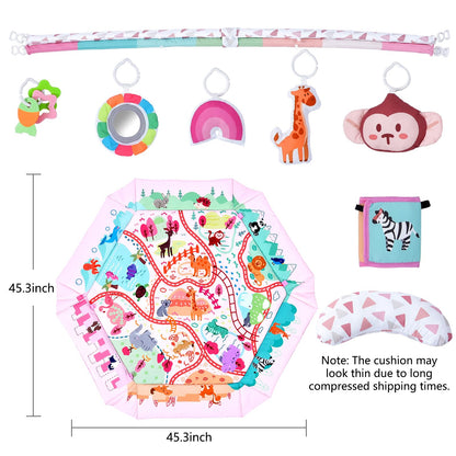 TFDER Baby Gym Play Mat, 8-in-1 Tummy Time Mat & Activity Gym, Washable Ball Pit, Infant Play Mat with Detachable Toys for Sensory Exploration and Motor Skill Development
