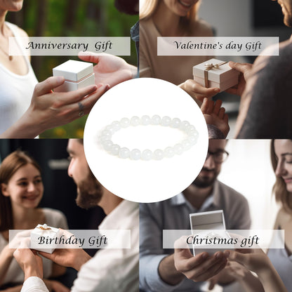 Cryhand White Jade Bracelets For Men Protection Healing Crystal Bracelet For Women Spiritual Charms Stretchy 8mm Beaded Lucky Handmade Anxiety Braceletss