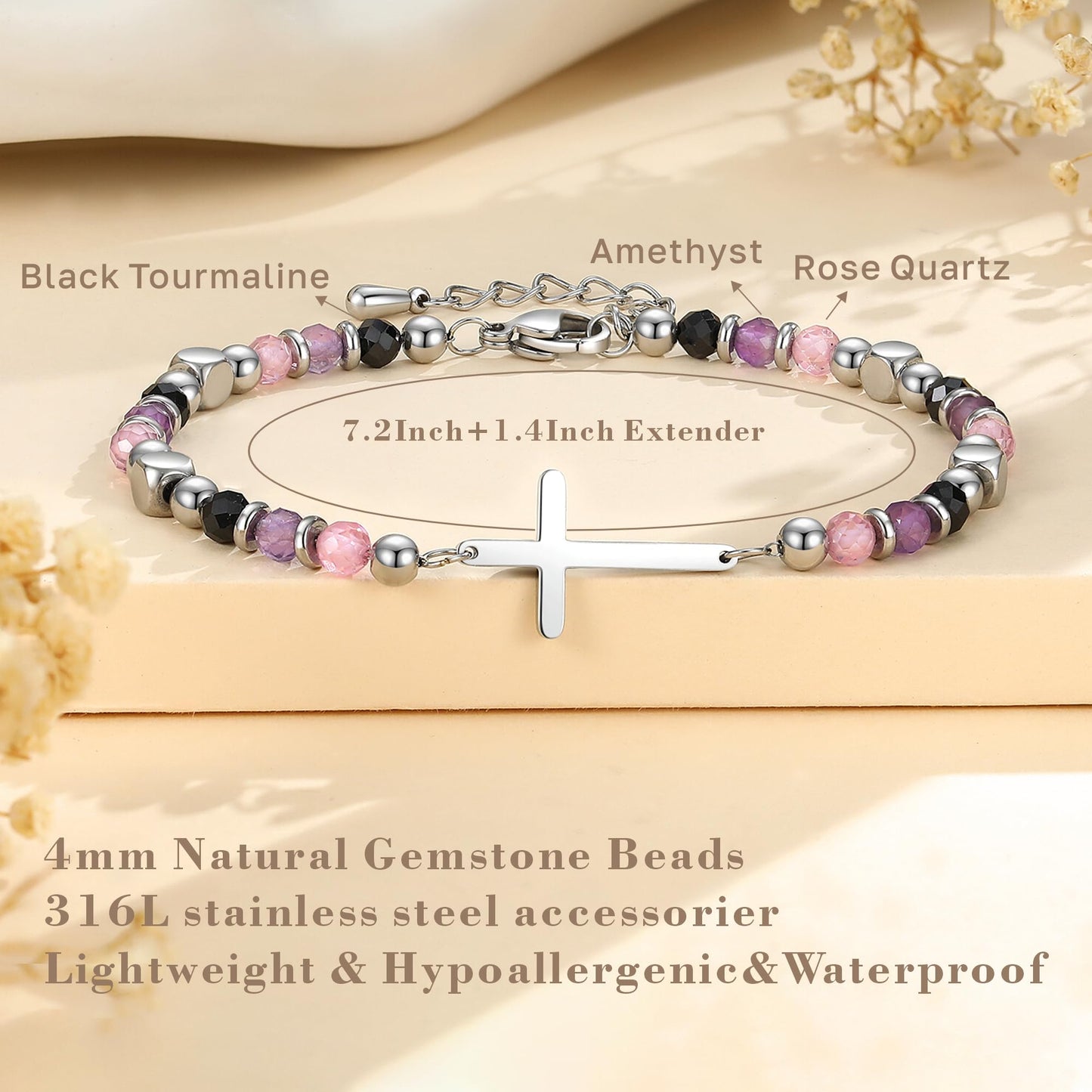 Sisters Gifts from Sister, Dainty Christian Cross Bracelet Adjustable Crystal Anxiety Relief Jewelry for Birthday, Graduation, Christmas, Anniversary