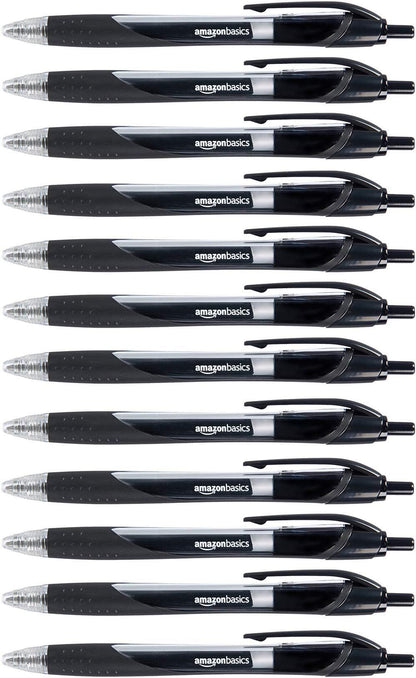 Amazon Basics Retractable Gel Ink Pens for Note-Taking and Office Writing, Fine Point 0.7mm, Smooth Writing, Black, 12-Pack