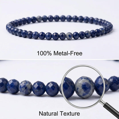 Angelstones Natural Blue Sodalite Gemstone Small Beaded Stretch Bracelet, 4mm Faceted Round Beads, Crystal Healing Bracelet for Women