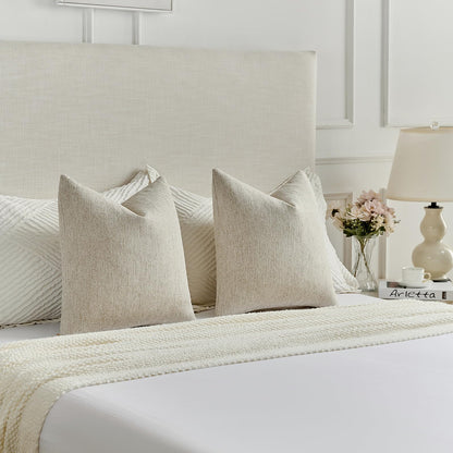 FUTEI Natural Linen Chenille Decorative Throw Pillow Covers 18x18 Inch Set of 2,Soft Cozy Faux Linen Textured Cushion Case,Farmhouse Home Decor for Couch Living Room