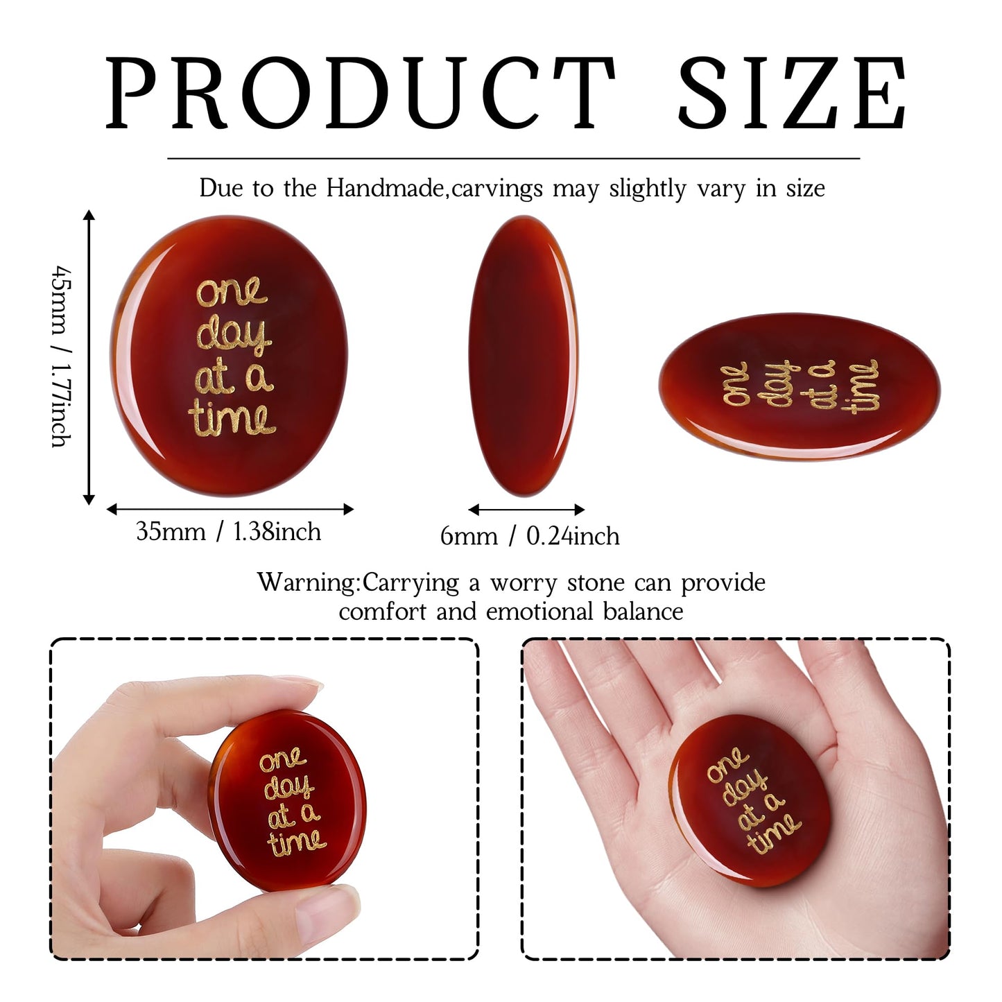 QINJIEJIE Gifts One Day at A Time Red Carnelian Agate Crystal Worry stone Healing Thumb Stone Thinking of You Gifts for Anxiety Relief Items You Got This Inspirational Encouragement Gift for Women Men